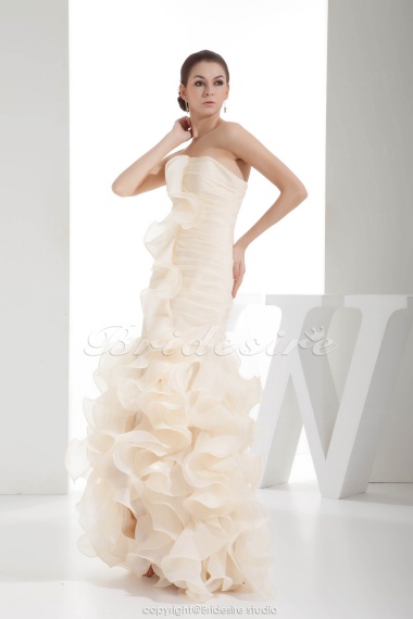 Trumpet/Mermaid Strapless Floor-length Sleeveless Organza Wedding Dress