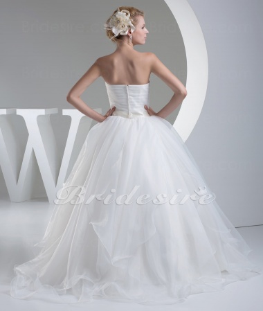 Ball Gown Strapless Floor-length Sleeveless Organza Wedding Dress