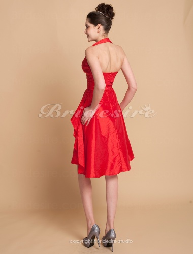 A-line Knee-length Taffeta Halter Bridesmaid/ Wedding Party Dress