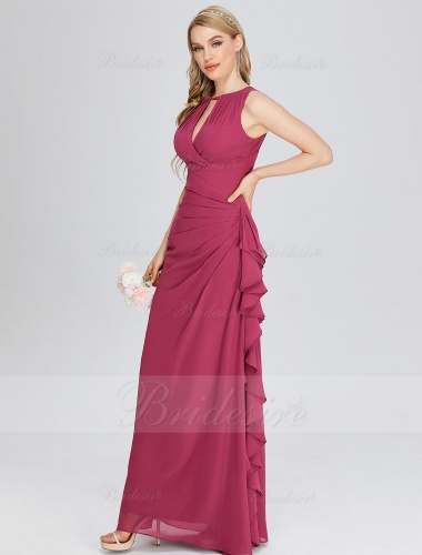 A-line Scoop Floor-length Chiffon Evening Dress with Split Front