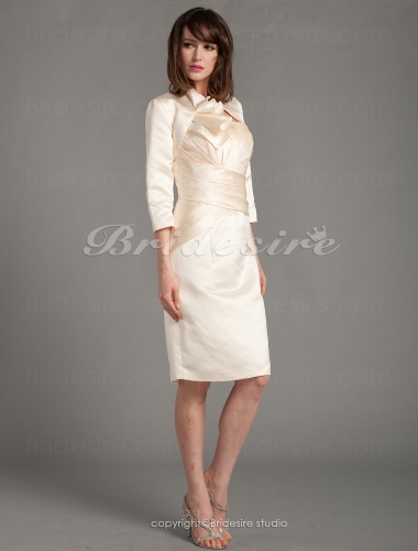Sheath/Column 3/4 Length Sleeve Strapless Satin Knee-length Homecoming Dress With A Wrap