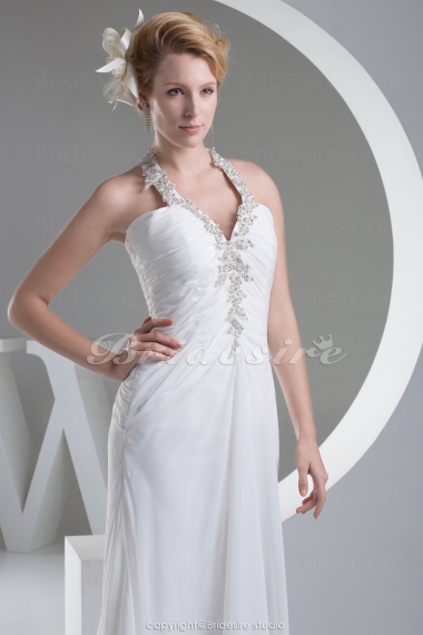 Sheath/Column Halter Floor-length Sleeveless Chiffon Wedding Dress