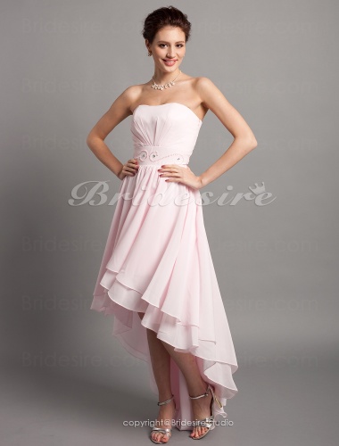 A-line High Low Chiffon Sweetheart Evening Dress With Beadings