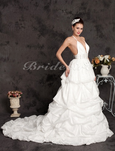A-line Taffeta Court Train Halter Wedding Dress