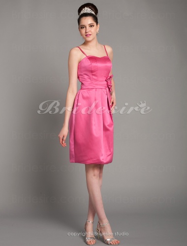 A-line Satin Knee-length Sweetheart Bridesmaid Dress With Flower(s)