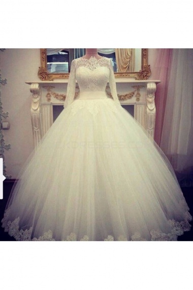 Ball Gown Bateau Long Sleeve Lace Wedding Dress