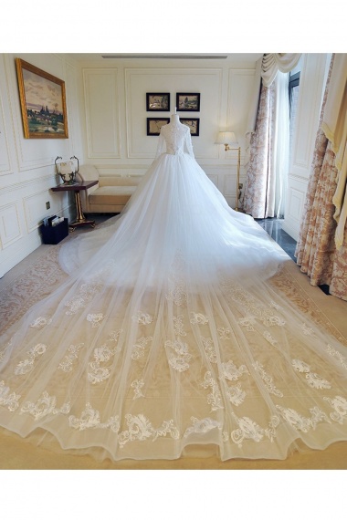 Ball Gown V-neck Long Sleeve Lace Wedding Dress