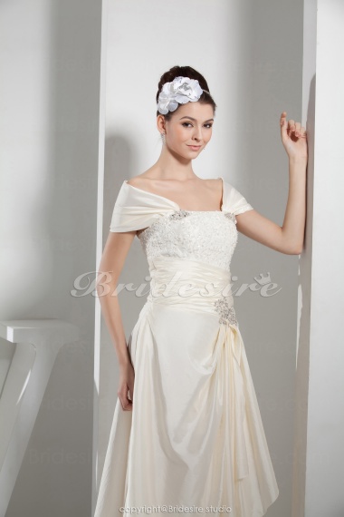 A-line Off-the-shoulder Ankle-length Short Sleeve Taffeta Dress