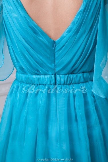 A-line V-neck Short/Mini 3/4 Length Sleeve Chiffon Dress