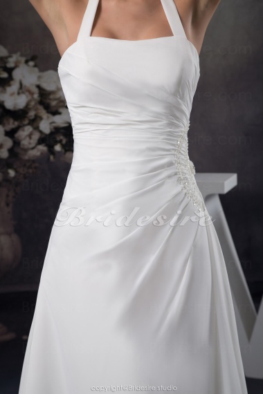 A-line Halter Floor-length Sleeveless Chiffon Wedding Dress