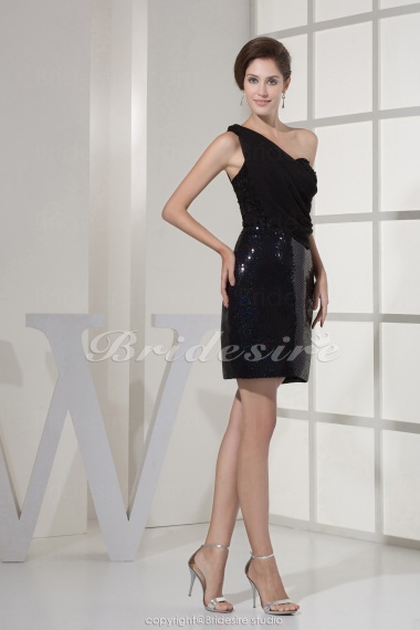 Sheath/Column One Shoulder Short/Mini Sleeveless Chiffon Sequined Lace Dress