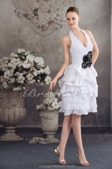 A-line Halter Knee-length Sleeveless Satin Dress