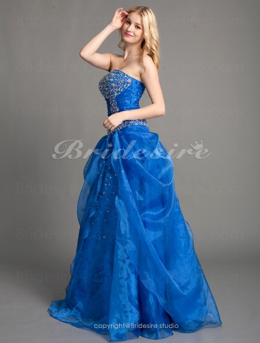 Ball Gown Organza Floor-length Sweetheart Evening Dress With Beading And Side Draping