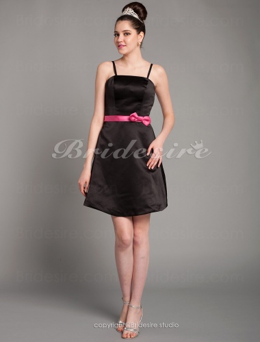 A-line Knee-length Straps Cute Satin Bridesmaid Dress with Removale Straps