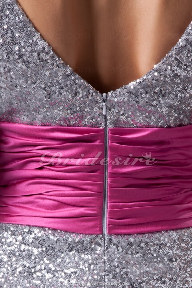 Sheath/Column V-neck Short/Mini Sleeveless Sequined Stretch Satin Dress