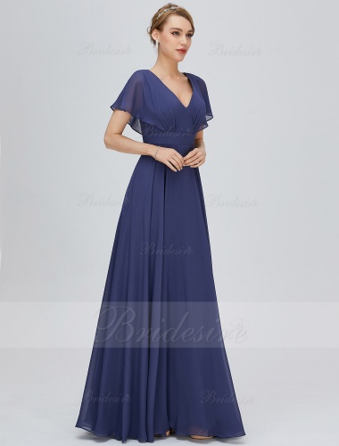 A-line V-neck Floor-length Sleeveless Chiffon Bridesmaid Dress