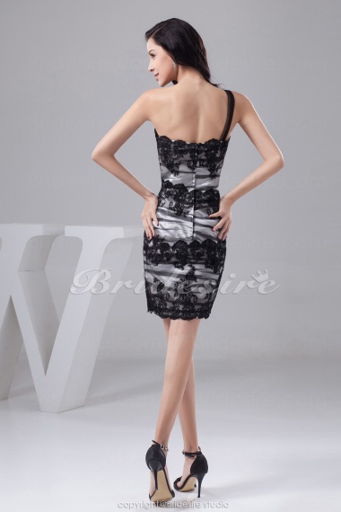 Sheath/Column One Shoulder Short/Mini Sleeveless Lace Dress