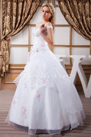 Princess Off-the-shoulder Floor-length Sleeveless Satin Organza Wedding Dress