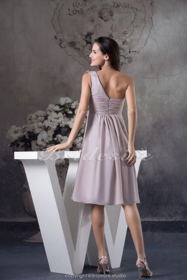 A-line One Shoulder Knee-length Sleeveless Chiffon Dress