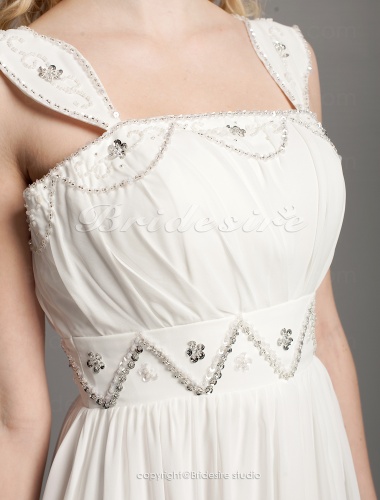 Sheath / Column Chiffon Empire Floor-length Wedding Dress