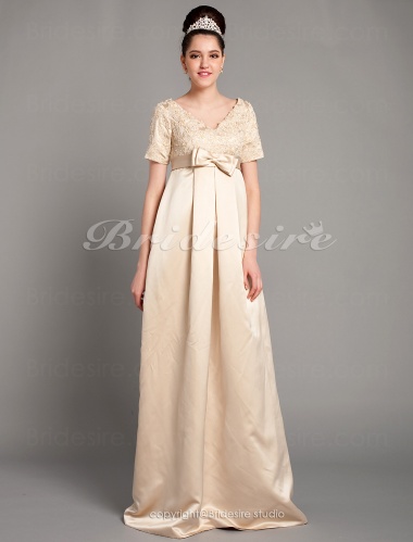 Sheath / Column Satin V-neck Floor-length Empire Maternity Wedding Dress