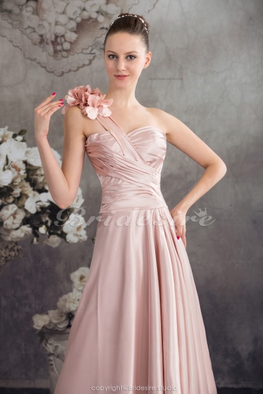 A-line One Shoulder Ankle-length Sleeveless Chiffon Dress