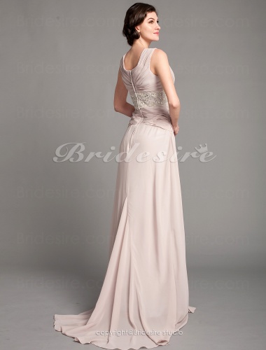 A-line Chiffon Sweep/ Brush Train Square Mother of the Bride Dress