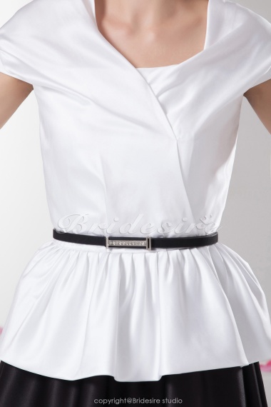 A-line Jewel Knee-length Short Sleeve Satin Dress