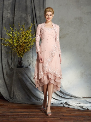 A-line Strapless Long Sleeve Chiffon Mother of the Bride Dress