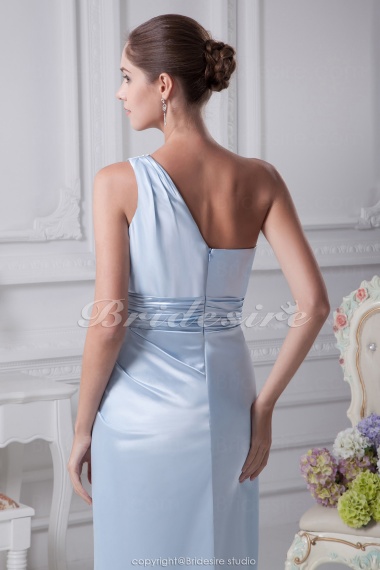 Sheath/Column One Shoulder Floor-length Sleeveless Stretch Satin Dress
