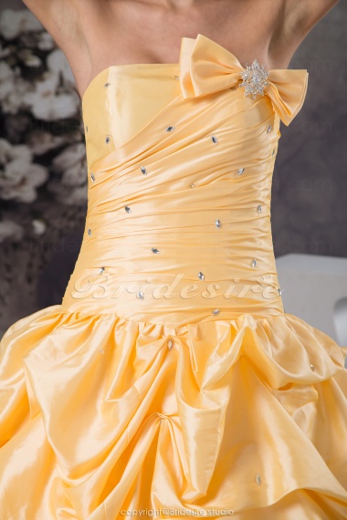Ball Gown Strapless Floor-length Sleeveless Satin Dress