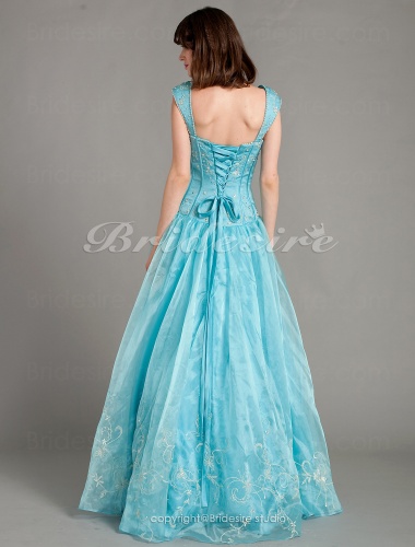 Ball Gown Short Sleeve Bateau Organza Floor-length Prom Dress With Embroidery