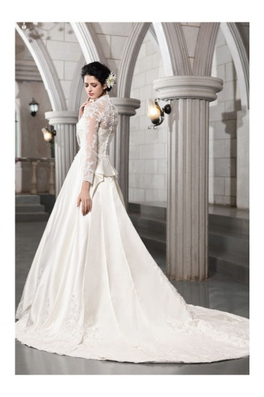 A-line V-neck Long Sleeve Satin Wedding Dress