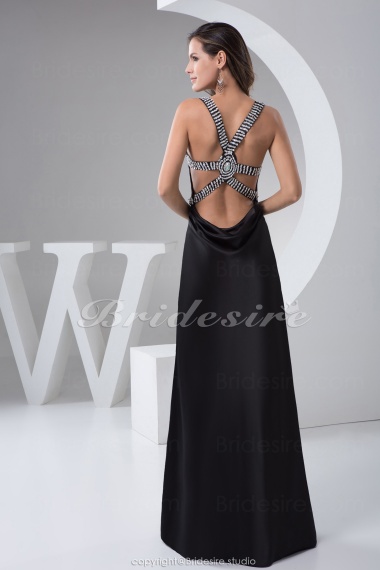 A-line V-neck Floor-length Sleeveless Satin Dress