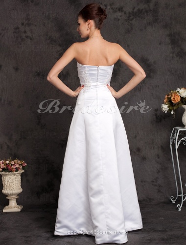 A-line Satin Floor-length Strapless Wedding Dress