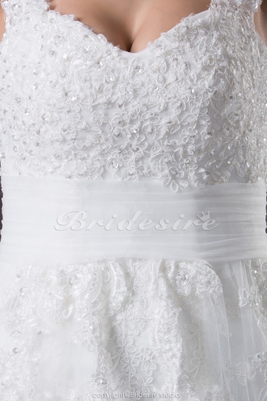 A-line Straps Court Train Sleeveless Lace Wedding Dress
