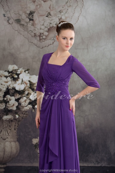 A-line Square Floor-length Half Sleeve Chiffon Mother of the Bride Dress