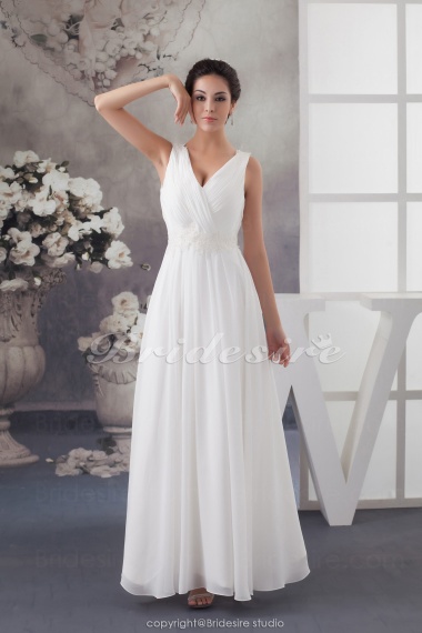 Sheath/Column V-neck Floor-length Sleeveless Chiffon Wedding Dress
