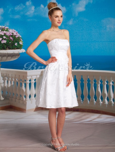 A-line Satin Knee-length Strapless Wedding Dress
