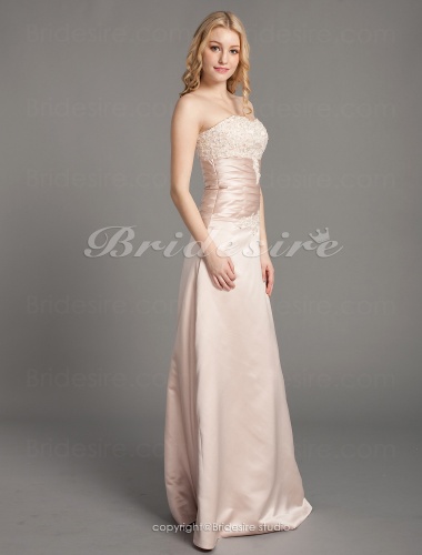 A-line Satin And Lace Floor-length Strapless Wedding Dress