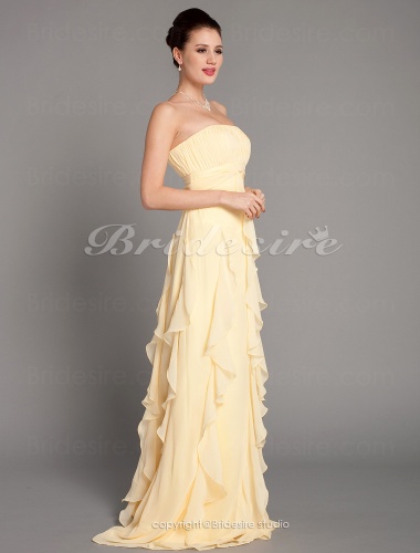 Sheath/Column Floor-length Chiffon Strapless Bridesmaid Dress