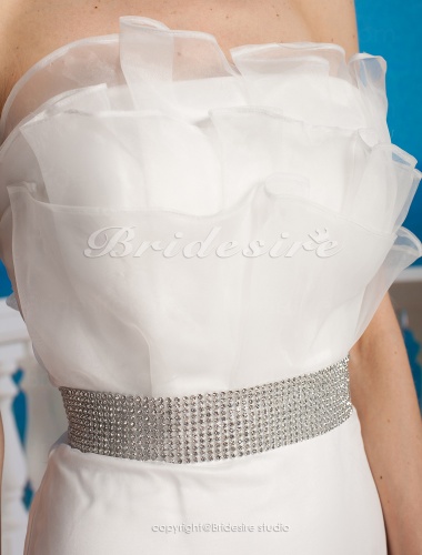 Sheath Column Organza Satin Short Mini Strapless Wedding Dress