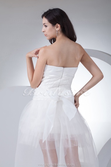 A-line Strapless Asymmetrical Short/Mini Sleeveless Stretch Satin Lace Organza Wedding Dress
