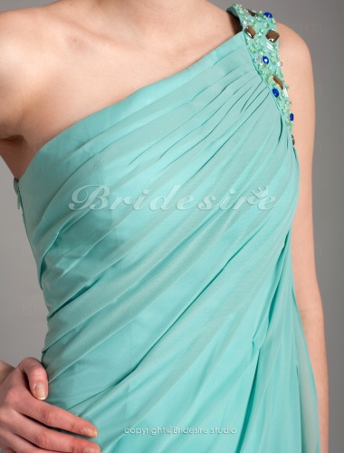 Sheath/ Column Chiffon Floor-length One Shoulder Prom Dress