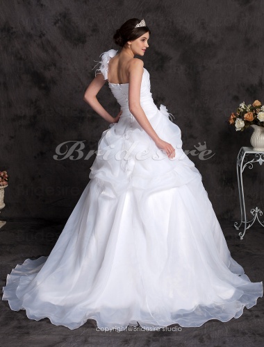 Ball Gown Organza One Shoulder Floor-length Wedding Dress