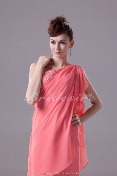 Sheath/Column One Shoulder Short/Mini Sleeveless Chiffon Dress