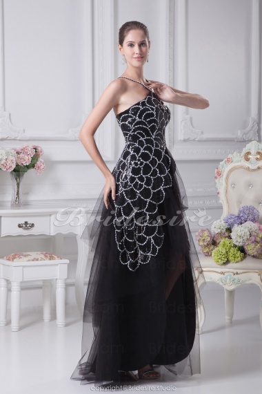 A-line Strapless Asymmetrical Short/Mini Sleeveless Satin Tulle Sequined Dress