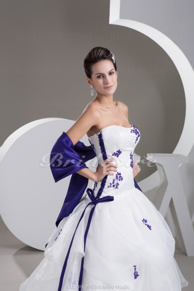 Ball Gown Strapless Floor-length Sleeveless Satin Organza Wedding Dress