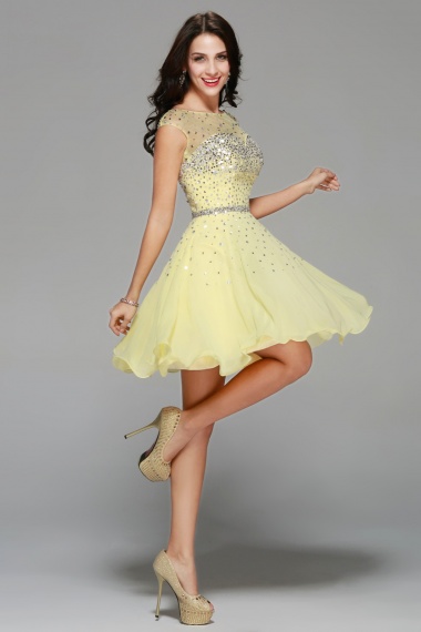 Princess Strapless Knee-length Chiffon Prom Dress