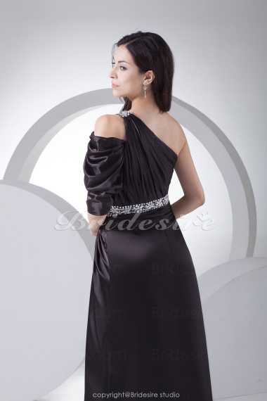 Sheath/Column One Shoulder Floor-length Half Sleeve Stretch Satin Dress